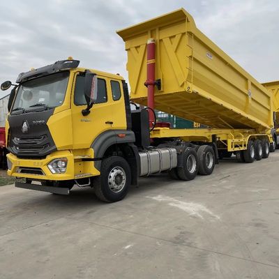 耐久性 40 キュービック 3 軸 U 形 建設材料のバックダンプ半トレーラー