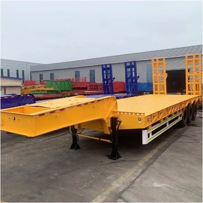 120トンのトラック 重荷最大容量 12R22.5タイヤのローボーイローベッドセミトレーラー