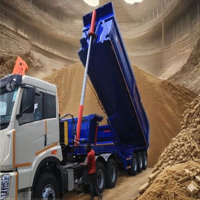 28t 重荷着陸車 巨大な石を運ぶための水力的な後部ダンプ半トレーラー