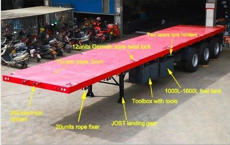 赤 メカニカル サスペンション 3 アクセル 4 アクセル 20FT 40FT 45FT コンテナ フラットベッドセミトレーラー