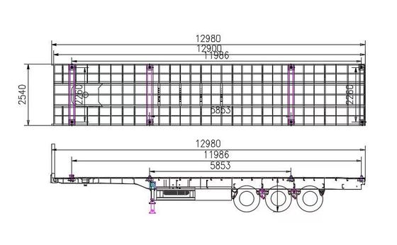 フラットベッド コンテナ 半トレーラー 40FT 45FT 48FT 輪 9.00-22.5 オプション 12400*2610*1550mm
