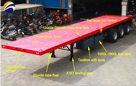 40FT フラットベッド コンテナ フラットベッドセミトレーラー 2 &quot;または 3.5&quot;キングピンと3または4軸
