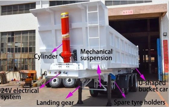 Wosheng 3 Axles 930*250*345M 鉱石輸送のための半トレーラー 2024 ダンプ半トレーラー