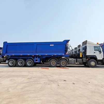 重荷用水力シリンダー3軸 45cbm 50cbm トラック用 U型後向き傾斜ダンプトレーラー