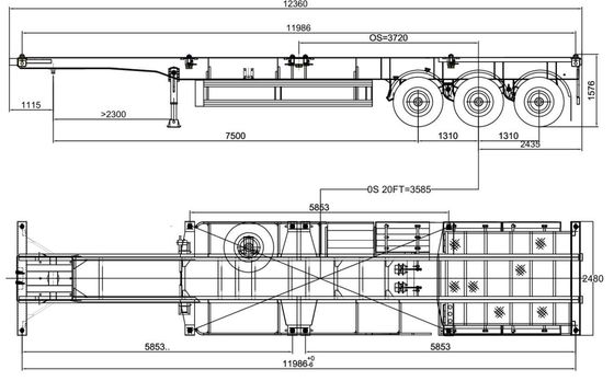 48FT フラットベッド/スケルトン・ターミナル 港口コンテナ 運輸トレーラー トラック 主線 Q345B